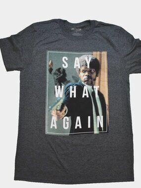 Pulp Fiction Jules Say What Again Mens Charcoal Heather Shirt New Medium